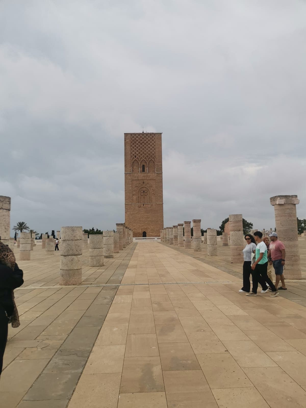 5:57 pm. The Hassan Tower, then the Mohammed V Mausoleum right across.