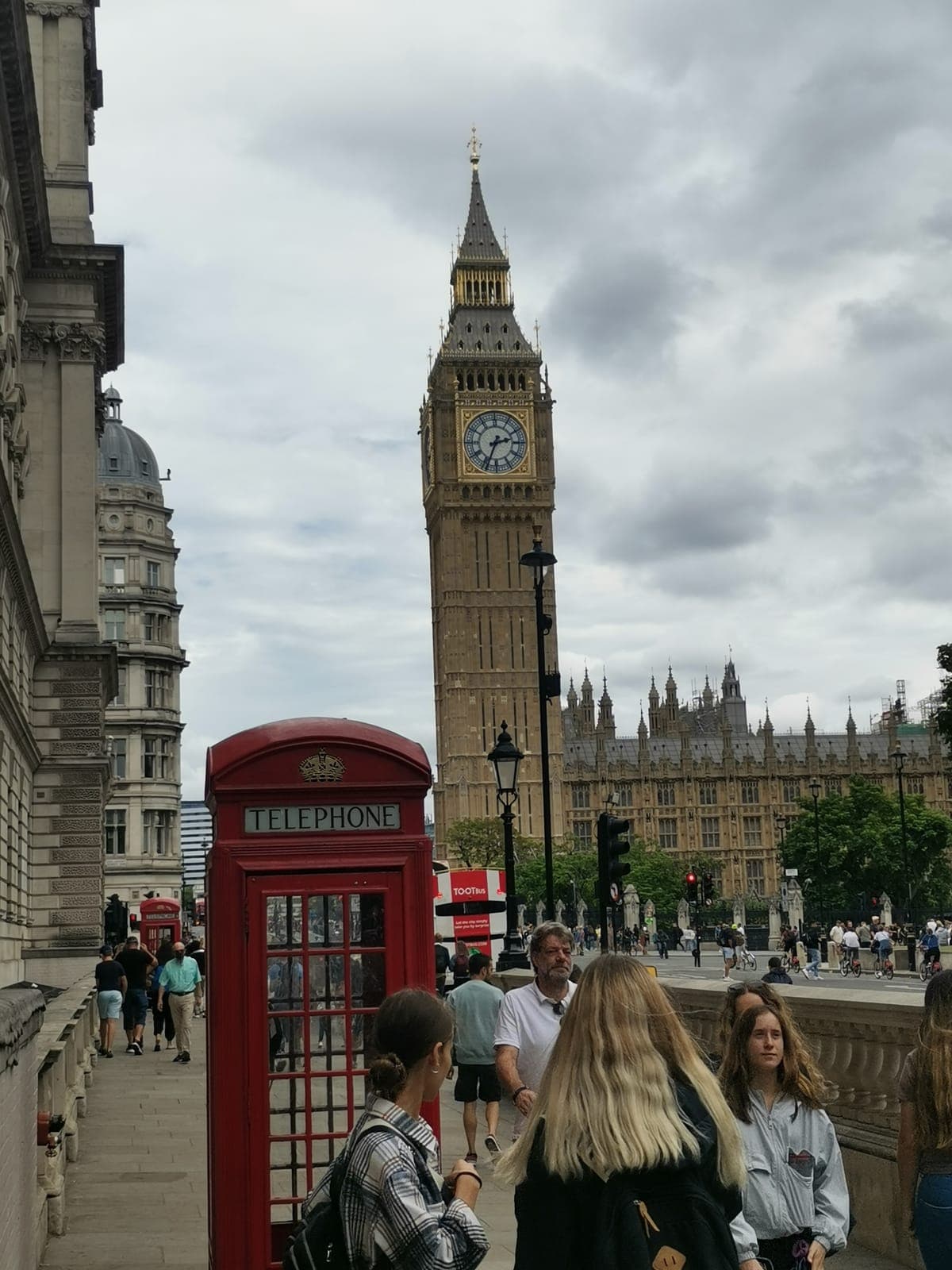 A red phone box, and Big Ben at the end of Whitehall. Hard to get more London.